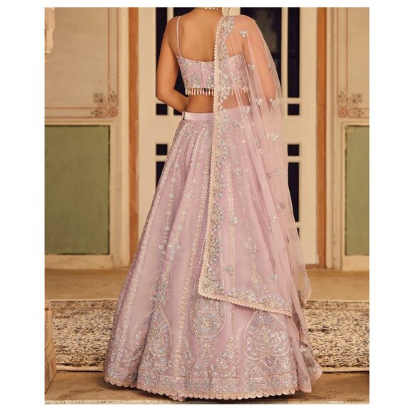 Dusty Purple Embroidered Organza Lehenga - Picture 4 of 16